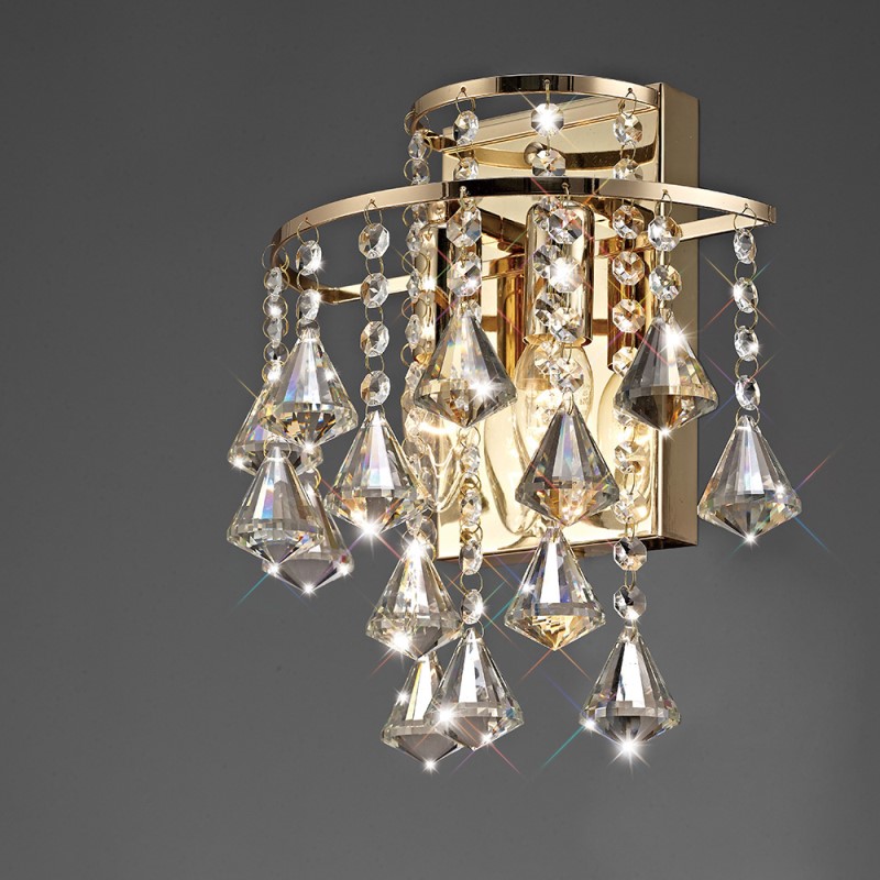 Wall Lamp Switched 2 Light French Gold/Crystal - Click Image to Close